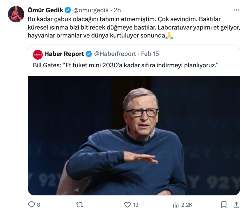 omur gedik ten bill gates in et tuketimini sifirlayacagiz aciklamasina carpici yorum